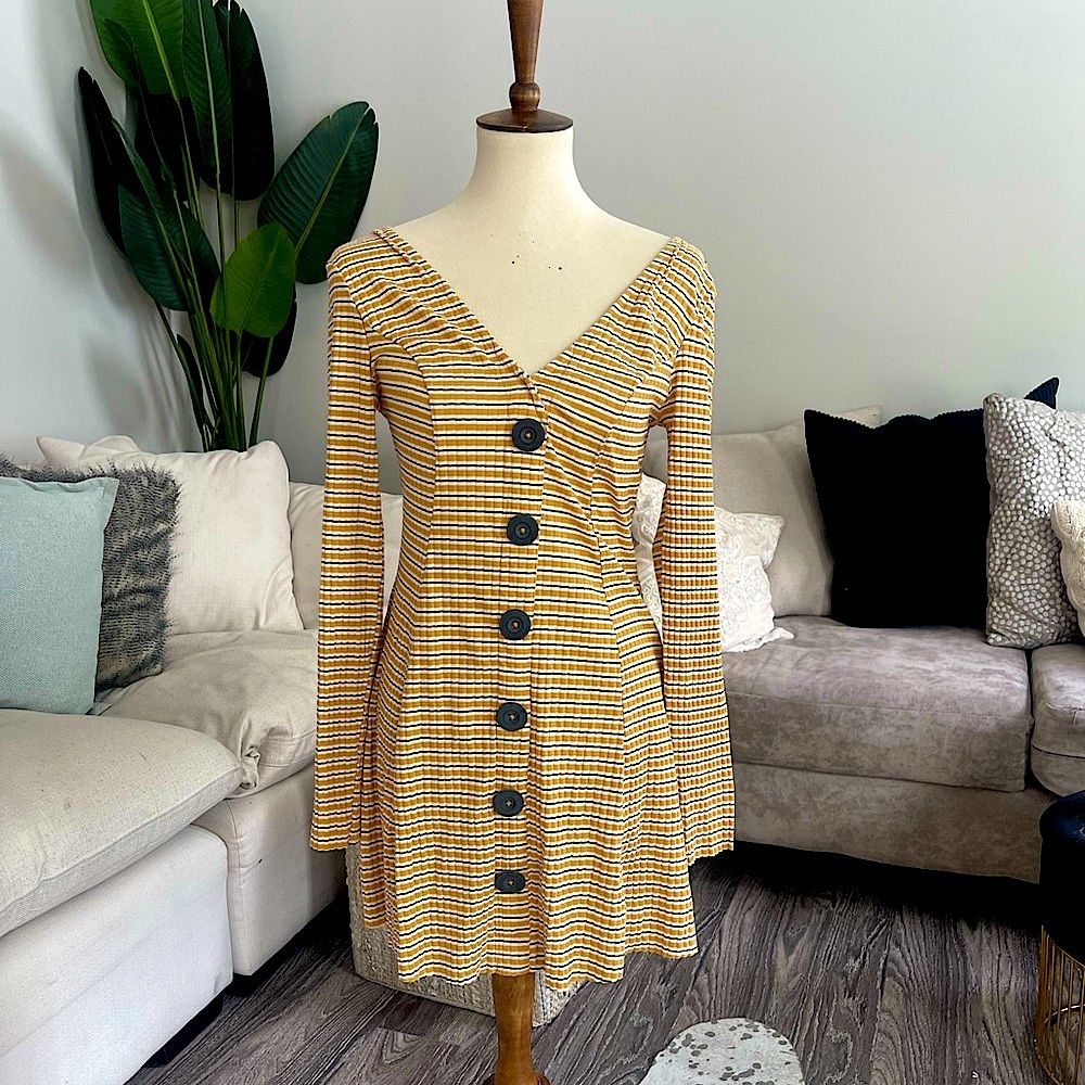 Yellow striped LS dress